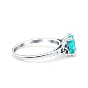 Celtic Art Deco Wedding Bridal Ring Round Simulated Paraiba Tourmaline CZ 925 Sterling Silver